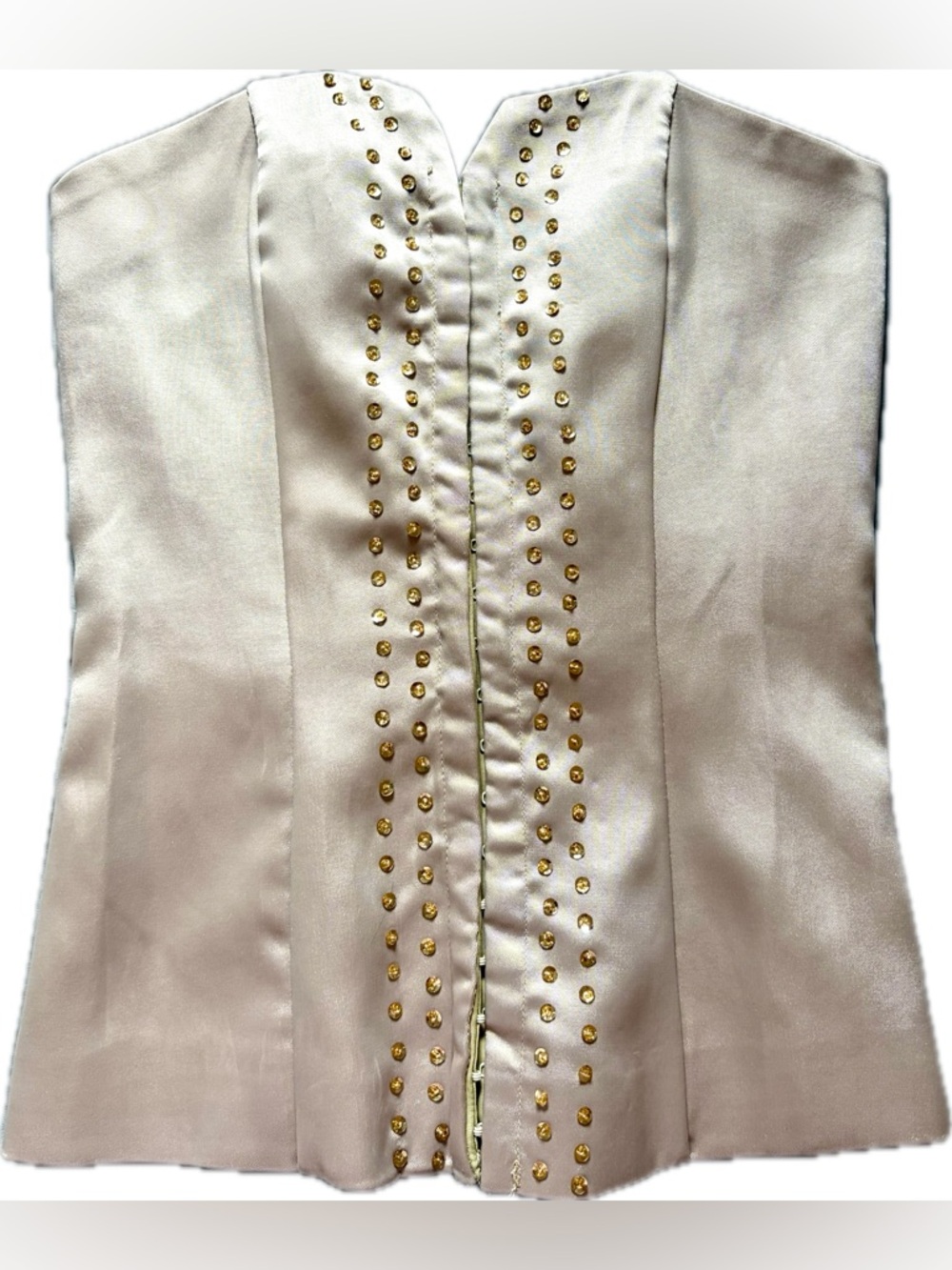 Y2K Vintage Charlotte Russe Champagne Satin Corset Studded Sequins